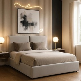 Krém Bársony Franciaágy Ágyneműtartóval. 180×200 MARSYLIA