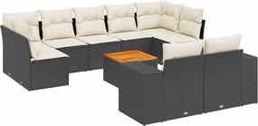 vidaXL 10 részes fekete polyrattan kerti ülőgarnitúra párnákkal