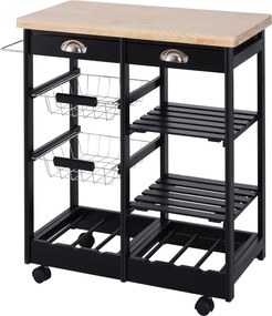 HOMCOM Mobil Konyhai Kocsi Kerekekkel - Zöldség Trolley Konyhai Fiókkal, Kosarakkal és Polcokkal - 74x37x76 cm | Aosom