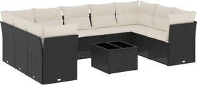 vidaXL 10 részes fekete polyrattan kerti ülőgarnitúra párnákkal