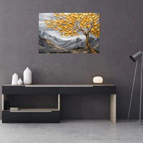 Kép – Fa arany levelekkel (90x60 cm)
