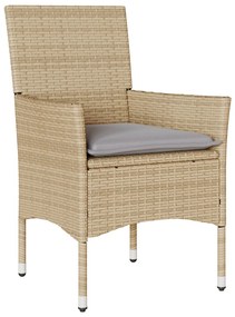 5 db-os Kerti Étkező Szett Párnázott Bézs Poli Rattan, Kerti Asztal Fekete 160x80x73 cm Edzett Üveg