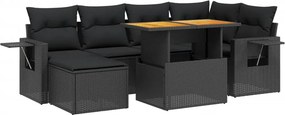 vidaXL 7 részes fekete polyrattan kerti ülőgarnitúra párnával