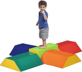 HOMCOM Puha Építőblokk Szett Gyerekeknek 1-3 Éves Korig 5 Téglalap és Trapéz Blokkal, PU és EPE Anyagból, 48,3x19,1x48,3 cm, Többszínű | Aosom