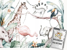 Fotótapéta Flizelina Gyerekek Dzsungel Állatok Zsiráf Elefánt 200x140 ragasztó