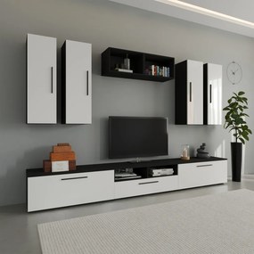 Kos V4 nappali szekrénysor, Fekete / Fényes fehér, MDF, 285 cm