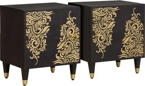 vidaXL Éjjeli szekrény ajtóval 2 pcs Fekete 40 x 33 x 46 cm