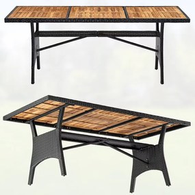 Deuba Takeo rattan asztal 190x90x74 cm - fekete/agát