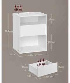 VASAGLE éjjeliszekrény 2 darabos szett beépített töltőfunkcióval, matt fehér