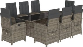 vidaXL 9 részes szürke polyrattan kerti étkezőgarnitúra párnával