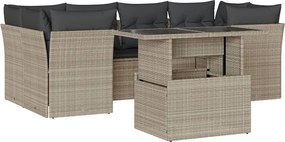 vidaXL 7 részes világosszürke polyrattan kerti ülőgarnitúra párnákkal