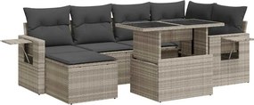 vidaXL 7 részes világosszürke polyrattan kerti ülőgarnitúra párnákkal