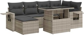 vidaXL 7 részes világosszürke polyrattan kerti ülőgarnitúra párnákkal