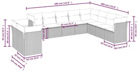 10 részes világosszürke polyrattan kerti ülőgarnitúra párnákkal