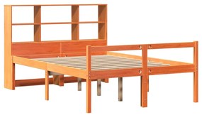 viaszbarna tömör fa könyvespolcos ágy matrac nélkül 135 x 190cm