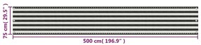 Antracitszürke-fehér HDPE erkélynapellenző 75 x 500 cm