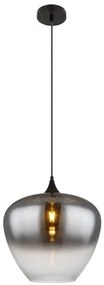 Globo 15548H2 Függeszték fém fekete matt, füstszínű/átlátszó színátmenetes üveg búra, fekete textil kábel, ø: 400mm, M: 1200mm, 1x E27 60W 230V izzó nélkül