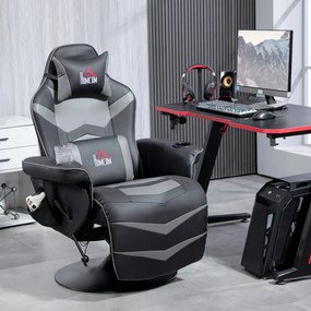 HOMCOM Gamer szék, masszázs funkció, dönthető háttámla, lábtartó, 120 kg-ig, acél keret, műbőr, szürke