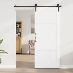 Csúszóajtó Fehér és fekete 83 x 202 cm Tömör fenyő és acél