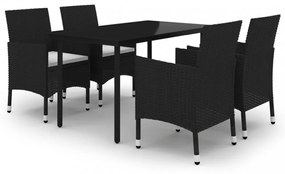 vidaXL 5 részes polyrattan és üveg kerti étkezőgarnitúra párnákkal