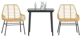 vidaXL 3 észes barna polyrattan üveg kerti étkezőgarnitúra