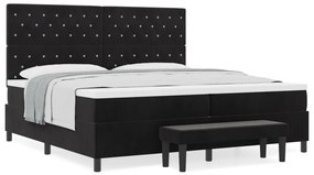 Box spring ágy matraccal és padal fekete 200x200 cm velúr