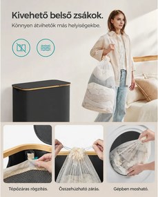 Fedeles, 3 rekeszes mosókosár, 150L, levehető bélés, összecsukható, fekete