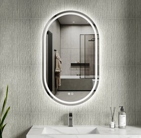 Erga Lyra, ovális LED tükör 60x100cm, 3 színű fény, első és hátsó világítás, páramentes fűtőbetét, ERG-V01-Lyra-6010-CL