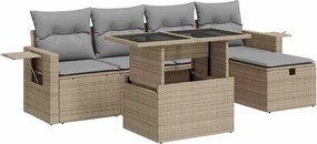 vidaXL 6 részes bézs polyrattan kerti ülőgarnitúra párnával