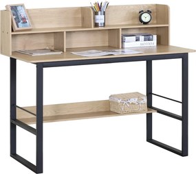 Polcos íróasztal / számítógépasztal 120×60 cm, masszív fém vázzal, fekete–aranytölgy – Intenso Home