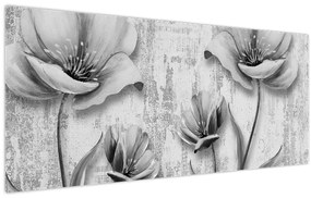 Kép - Fekete-fehér virágok a háttérben (120x50 cm)