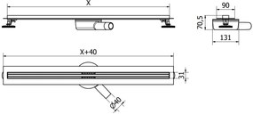 Mexen Lapos rozsdamentes zuhanytálca 360°-ban forgatható szifonnal 70 cm, SLIM mintás, fekete, 1741070