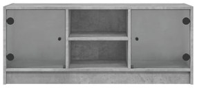 betonszürke TV-szekrény üvegajtókkal 102 x 37 x 42 cm