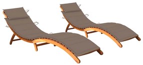 vidaXL 2 db tömör akácfa napozóágy párnákkal