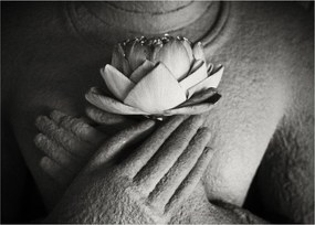 Üveg kép - Lótusz Buddha kezében (70x50 cm)