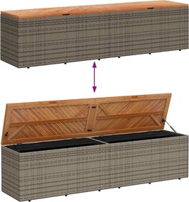 Szürke Polyrattan És Akácfa Kerti Tárolóláda 220 X 50 X 54 Cm