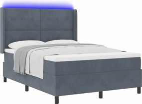 vidaXL Boxrugós ágy LED -es lámpákkal Sötétszürke 140 x 200 cm Bársony