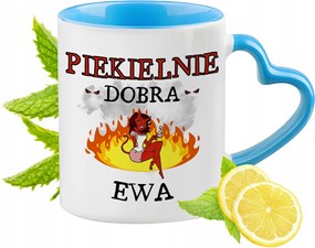 Éva Kék Bögre Szív Alakú Füllel Ajándék Nyomtatott