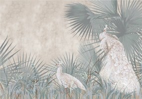 Fotótapéta Páva és trópusi növények fehér vinil 416x290 +ragasztó