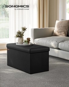 SONGMICS tárolós ülőke, összecsukható ülőpad, 38×76×38 cm, fekete