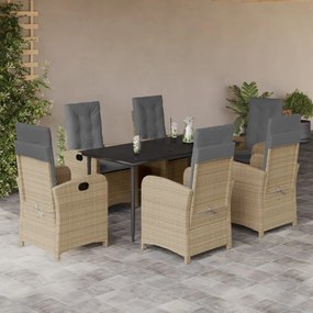 7 részes vegyes bézs polyrattan kerti étkezőgarnitúra párnákkal