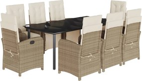 vidaXL 9 részes bézs polyrattan kerti étkezőgarnitúra párnákkal