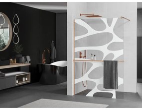 Mexen Kioto+, Walk-In zuhanyparaván polccal és akasztóval 70 x 200 cm, 8 mm átlátszó üveg fehér mintás, réz matt profil, 800-070-121-65-97