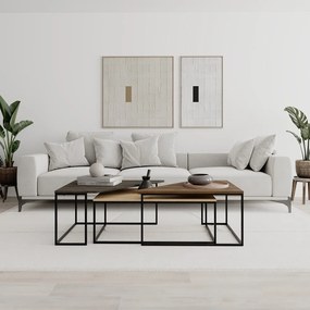 Natúr színű dohányzóasztal szett diófa dekoros asztallappal, 3 db-os 70x110 cm Titan – Marckeric