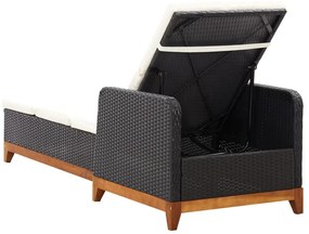 Fekete polyrattan és tömör akácfa napozóágy
