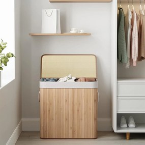 Bambusz szennyeskosár 3 rekesszel, fedéllel és fogantyúkkal, 150 literes