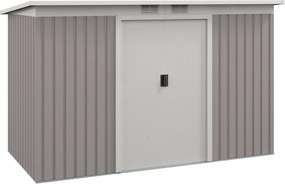 Outsunny Kültéri Kertiház 3,2 m² 280x130x172 cm Csúszóajtós Kertiház Dőlt Tetővel Megerősített Alap (Padló külön kapható) és 2 Ablakkal Világosszürke