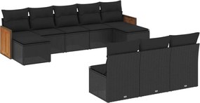 vidaXL 10 részes fekete polyrattan kerti ülőgarnitúra párnákkal