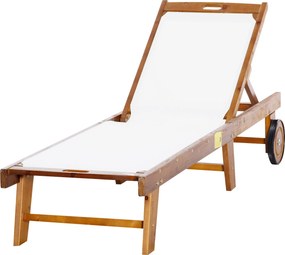 Outsunny Kerti napozóágy állítható háttámlával és kerekekkel akácfából 198x60x88/80/69/45cm | Aosom