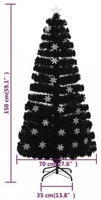 fekete száloptikás karácsonyfa LED-es hópelyhekkel 150 cm